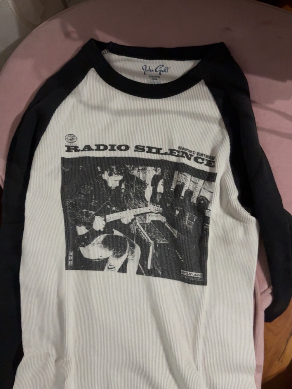 Brandy Melville Black and White Raglan Graphic Long Sleeve Tee